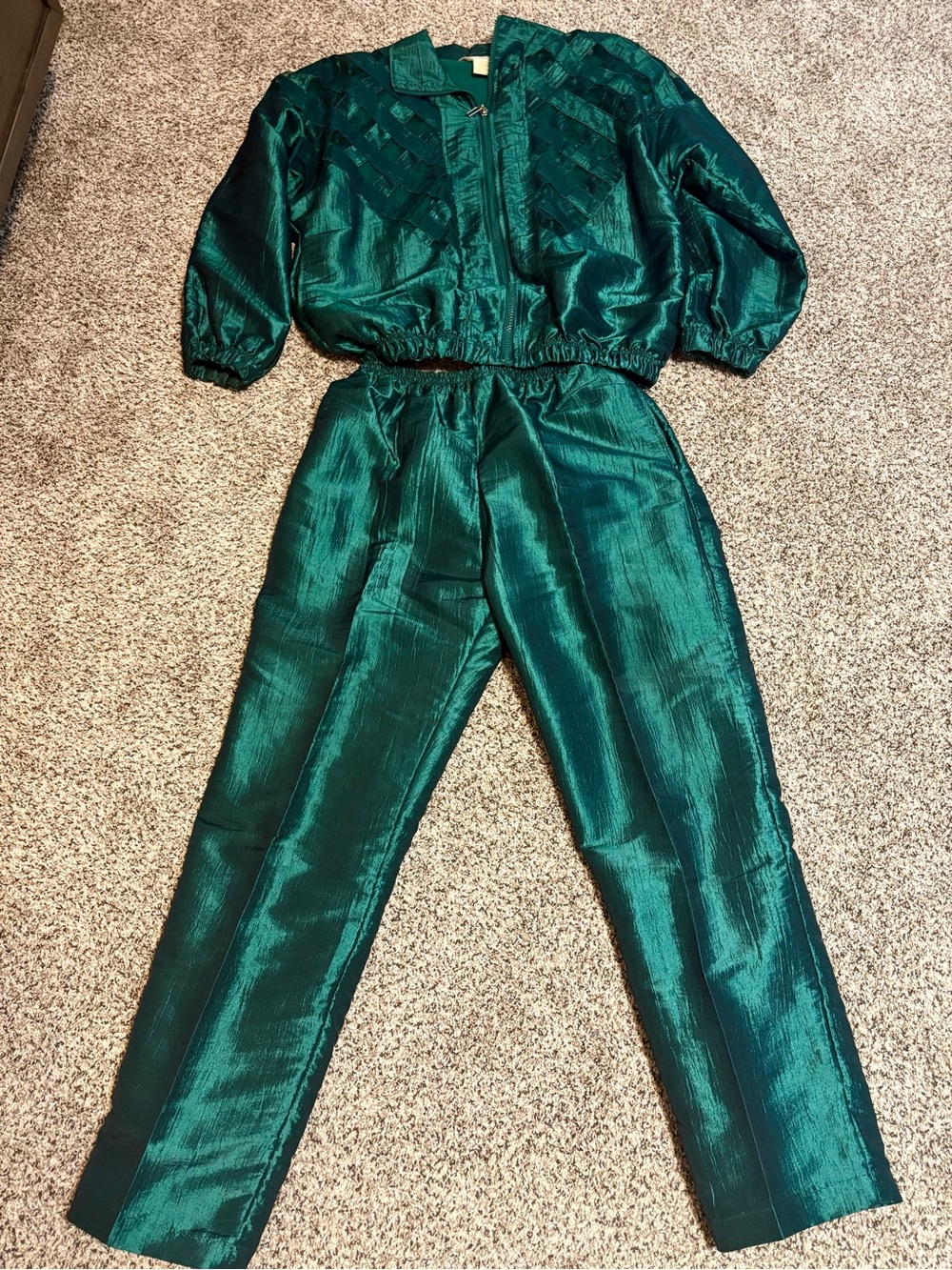 Vintage 80s 90s Great Cavalier Iridescent Emerald Green Tracksuit 2-Piece Set S